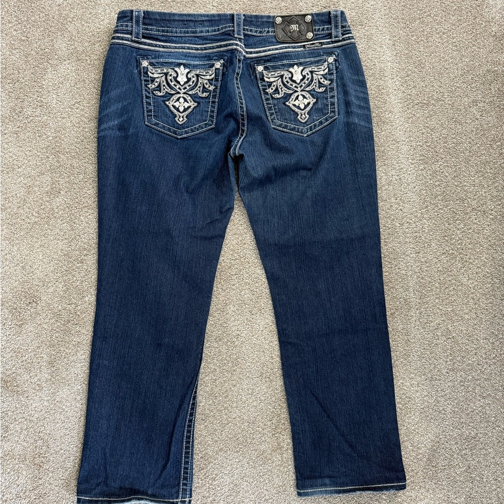 Miss Me Blue Boot Cut Jeans with Ornate Embroidery